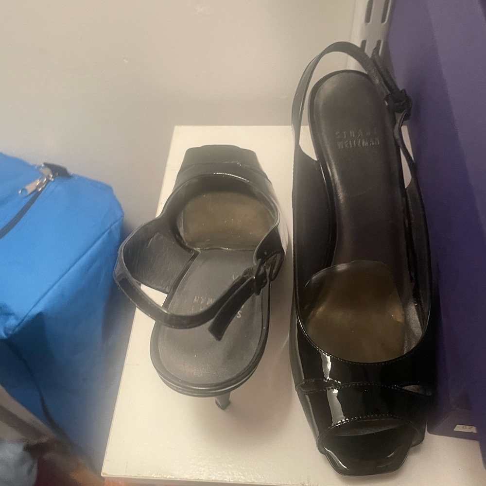 Stuart Weitzman Black Patent Leather Slingback Heels